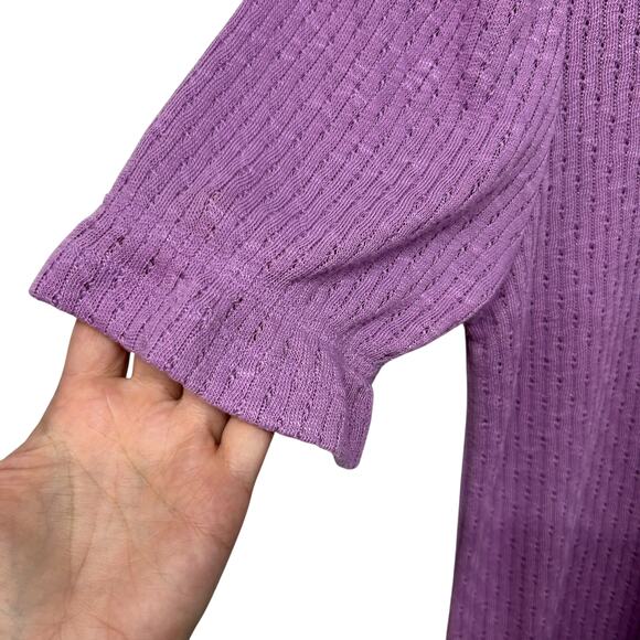 Romantic Layers Lavender‎ Textured Knit Ruffle Puff Sleeve J.Crew Top M - Picture 3 of 8